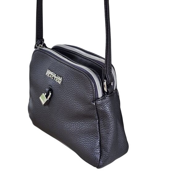 Kenneth Cole Reaction Gray Vegan Leather Crossbody Bag Small Purse w/ Lock Charm - Picture 3 of 13